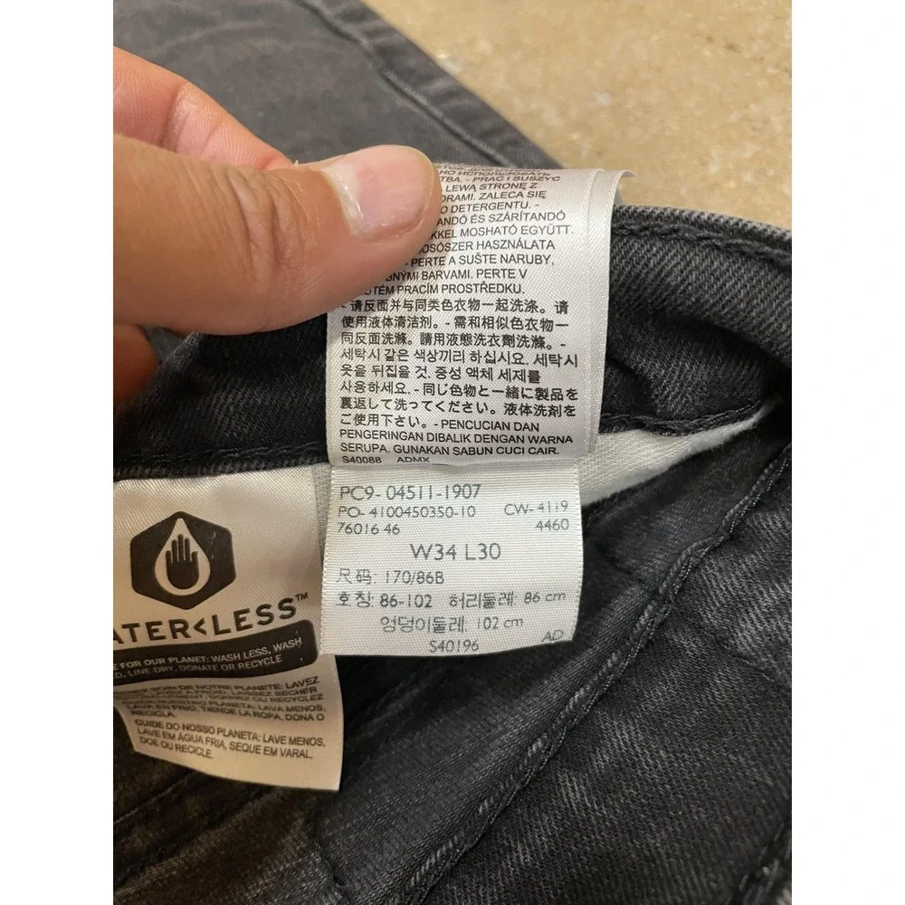 Levis 511‎ Jeans Mens 34x30 Black Denim Slim Fit Tapered Leg Zip Fly Waterless